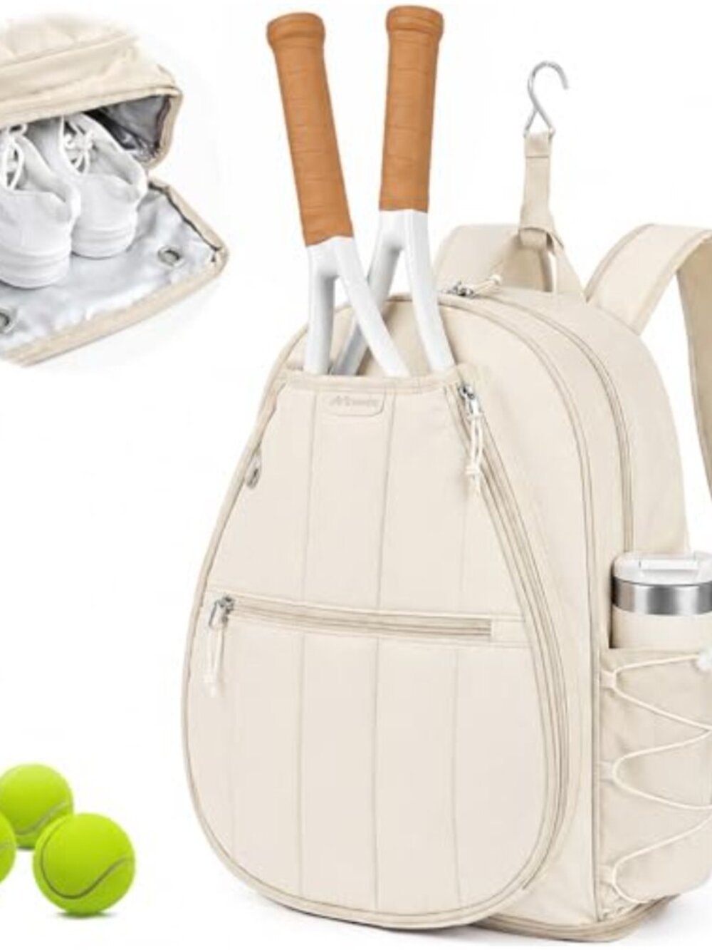 Quilted Tennis Gym Backpack for Women Holds 2 Rackets, Ventilated Shoe